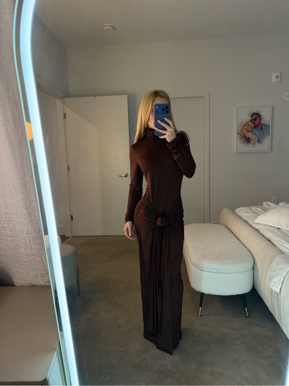 Long Sleeve Turtleneck Maxi Dress in Dark Brown